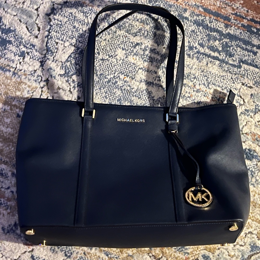 Michael Kors Blue and Gold Tote with Structured Design